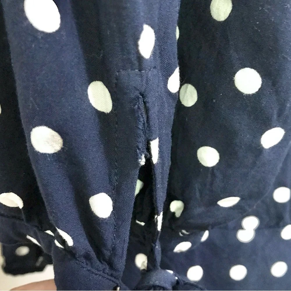 J. Crew Blue Polka Dot Smocked Puff Sleeve Blouse Size Small